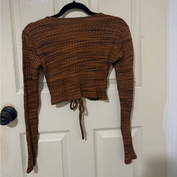 Zara Brown Ruched Cropped Long Sleeve Top | Size S - Picture 10 of 12